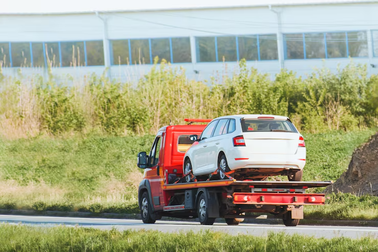 red-tow-truck-carrying-white-car-782515-18494 emergency towing in Brownwood, TX